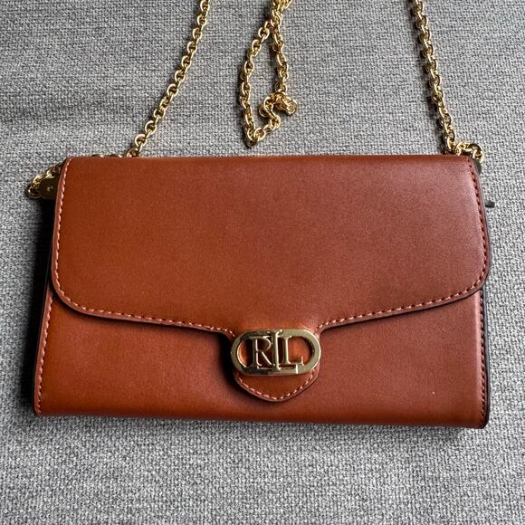 Lauren Ralph Lauren Leather Medium Adair Crossbody Lauren Tan - Picture 3 of 12